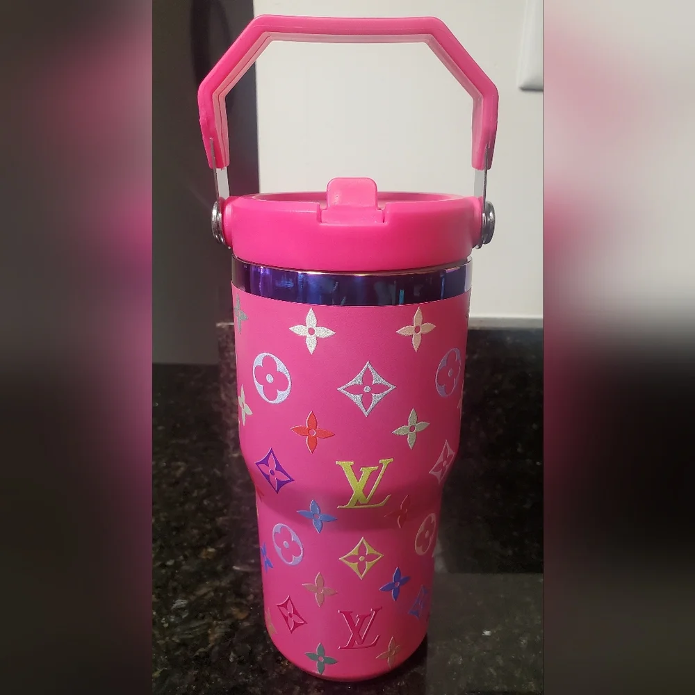 Stanley Pink Tumbler with Multicolor Design - Picture 2 of 6